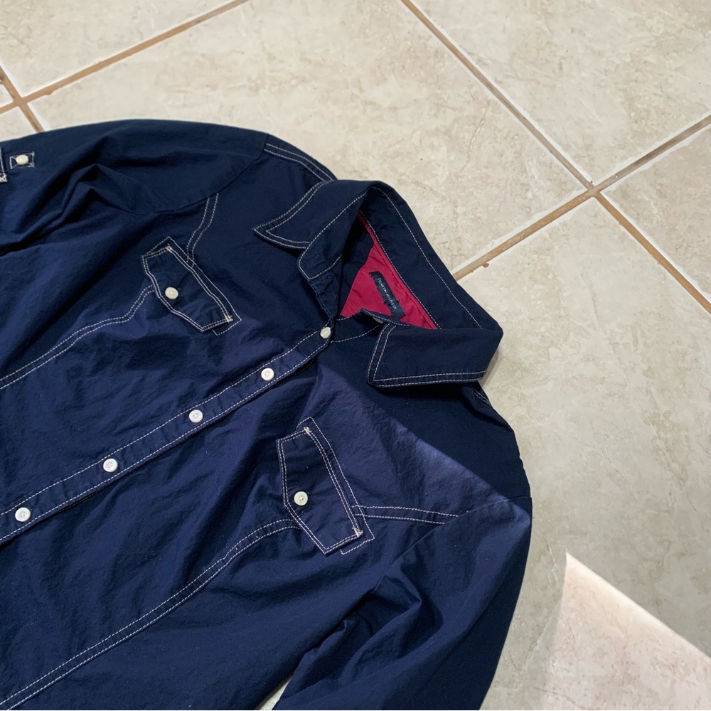 Vintage 2011 Tommy Hilfiger Shirt Womans S Roll Tab Button Down Blue ￼